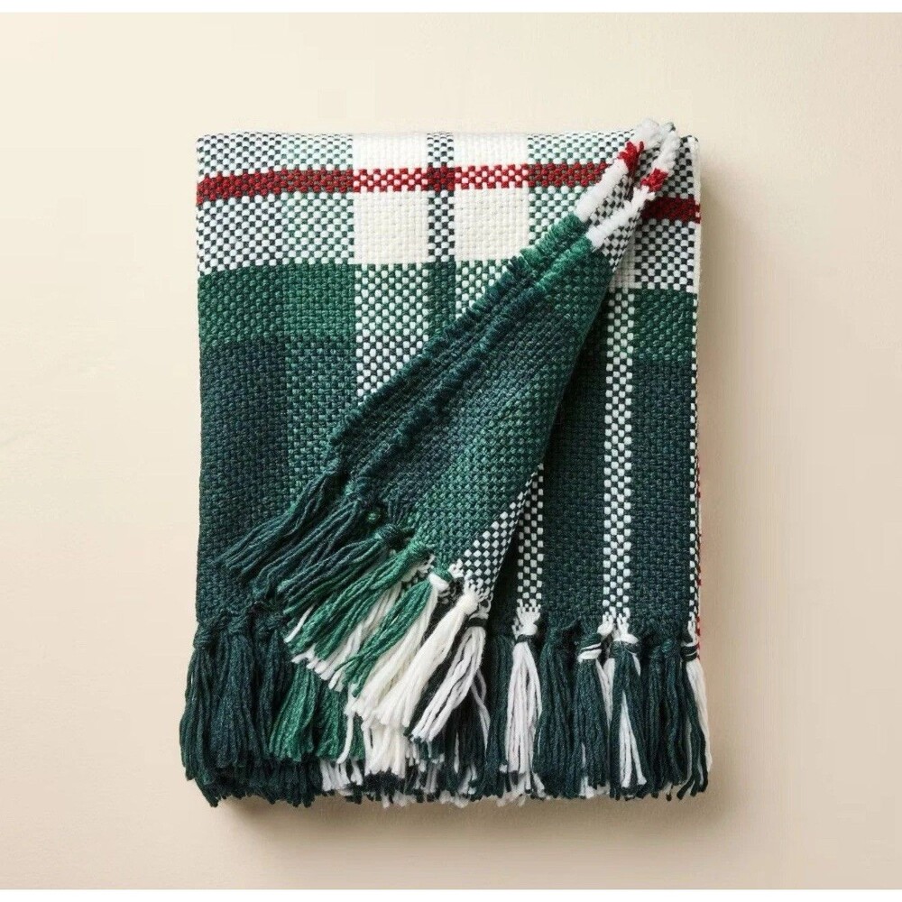 50"x60" Chunky Plaid Throw Blanket Red/Green - Hearth & Hand with Magnolia NEW